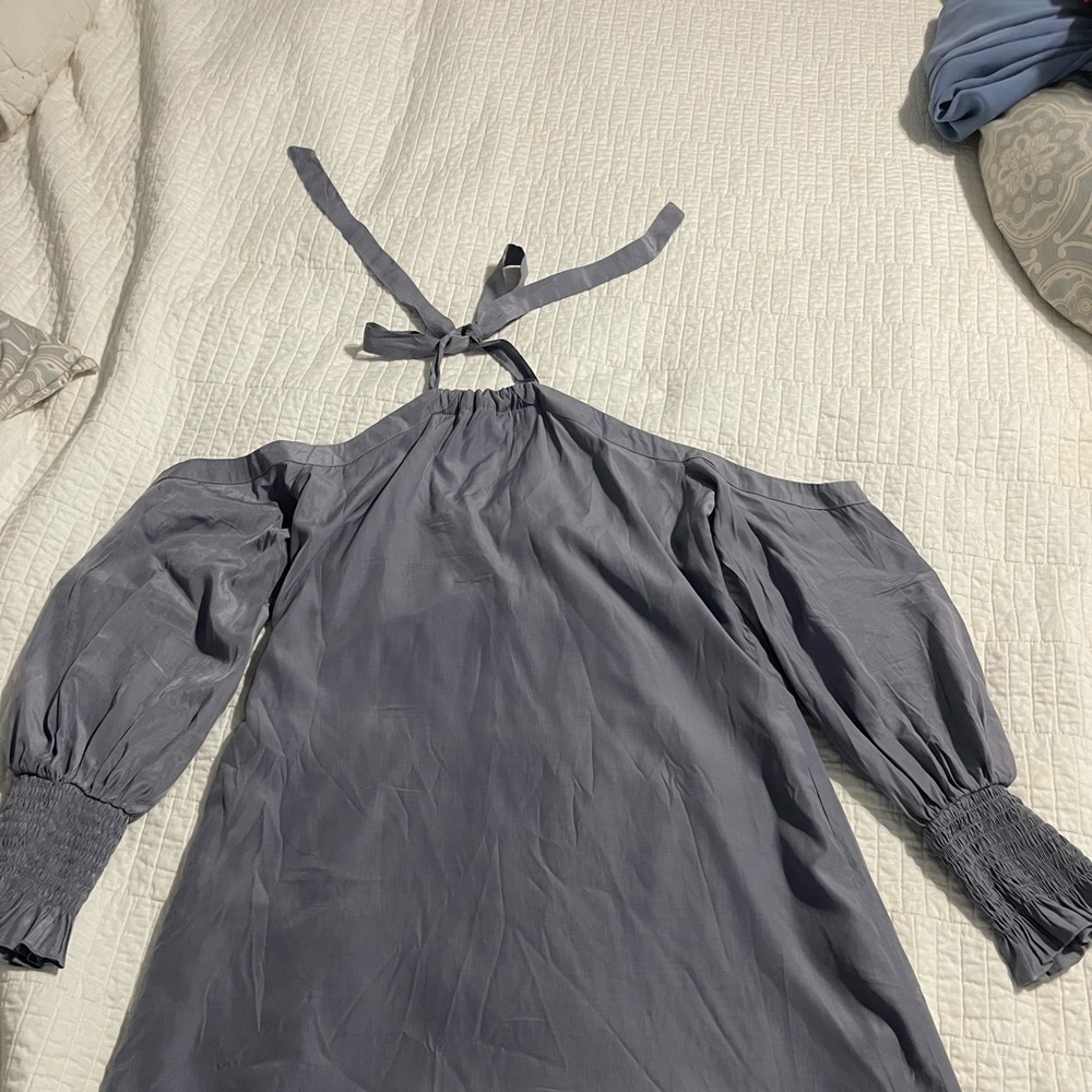 Elegant Steel Blue Long Sleeve Dress
